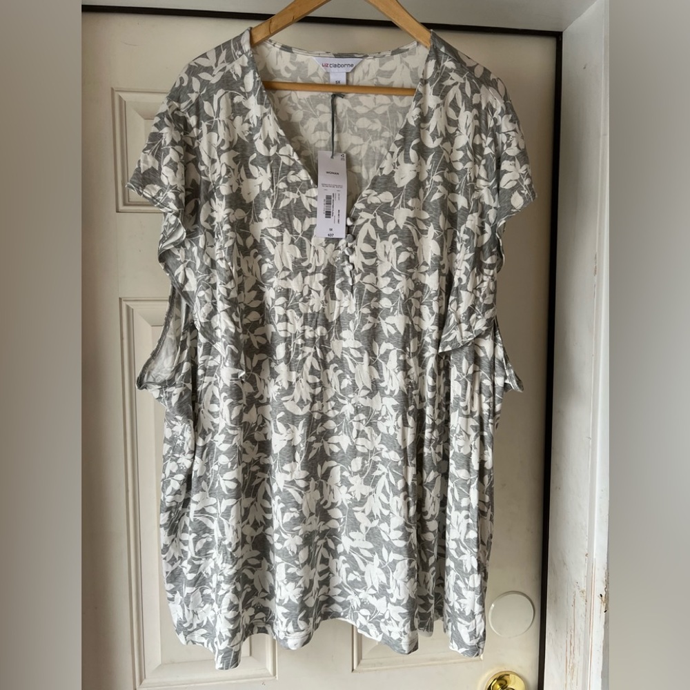 Liz Claiborne gray Heather floral top 5x NWT